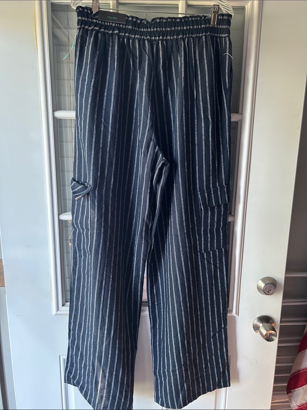 Maurices Black Pinstripe Wide Leg Pants Large Long - Picture 5 of 10